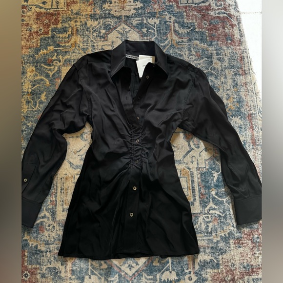 NWT Alexander Wang Ruched Waist Oversize Button-Up Shirt in Black - Picture 6 of 8